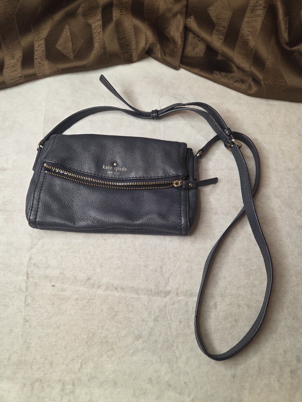 kate spade Navy Blue pebbled leather crossbody with front zip